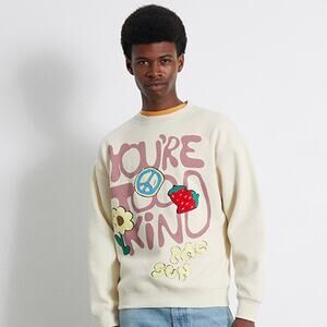 PacSun Mens Sweatshirt SZ M Retro Chenille Patch Hippie Fleece You're Too Kind